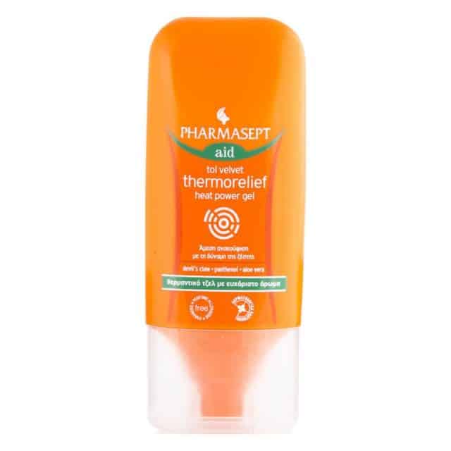 Pharmasept Tol Velvet Thermorelief Heat Power Gel προσφέρει άμεση αίσθηση χαλάρωσης και ανακούφισης στα πιασμένα και κουρασμένα σημεία του σώματος 100ml