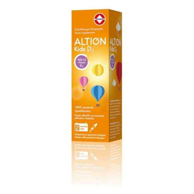 Altion Kids D3 Drops Συμπλήρωμα διατροφής για την υγεία των δοντιών των οστών και τη φυσιολογική ανάπτυξη 400iu 20ml