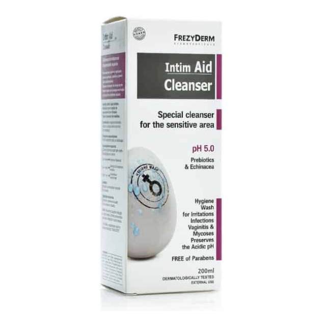 Frezyderm Intim Aid Cleanser Liquid Ph5 200ml Καθαρισμός στην αναπαραγωγική ηλικία επί τοπικών ερεθισμών.