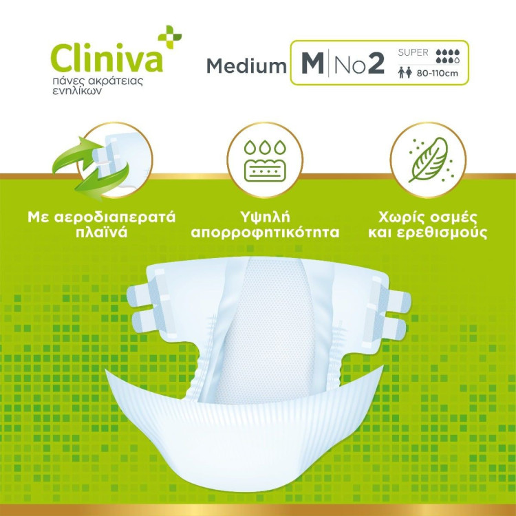 Cliniva Slip Ανοιχτές Πάνες Ακράτειας No2 Medium 80cm -110cm (21τμχ)
