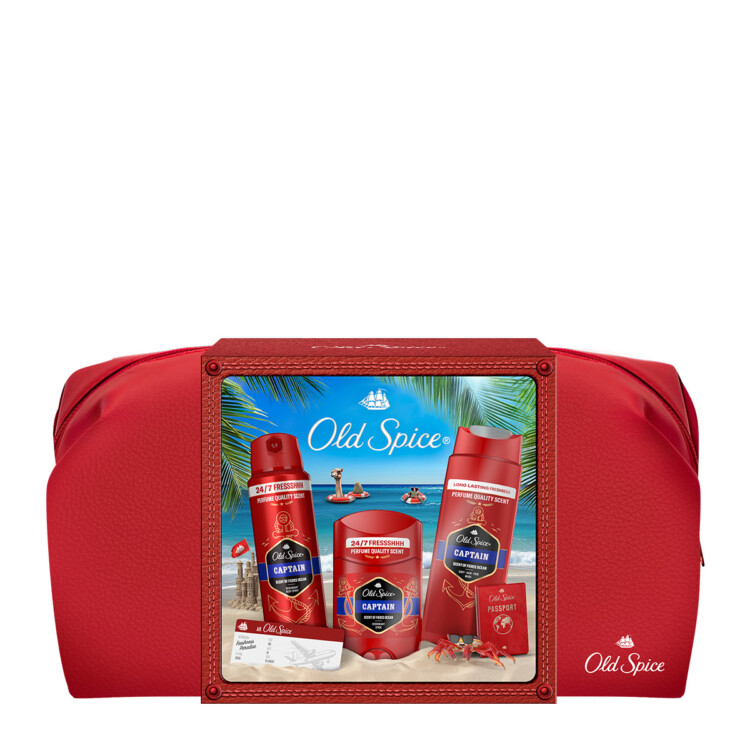 Old Spice , Captain  Travel Set , Νεσεσέρ με Αποσμητικό Spray  150ml, Αποσμητικό Stick , 50ml, Αφρόλουτρο & Σαμπουάν, 250ml